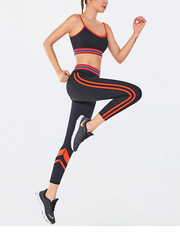 Striped Yoga Gym Suit Fitness Sports Two Piece Set Bra Crop Beauty Back Top Leggings Set Push Up Workout Fitness Running Outfits | Vimost Shop.
