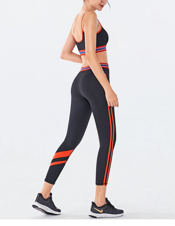 Striped Yoga Gym Suit Fitness Sports Two Piece Set Bra Crop Beauty Back Top Leggings Set Push Up Workout Fitness Running Outfits | Vimost Shop.