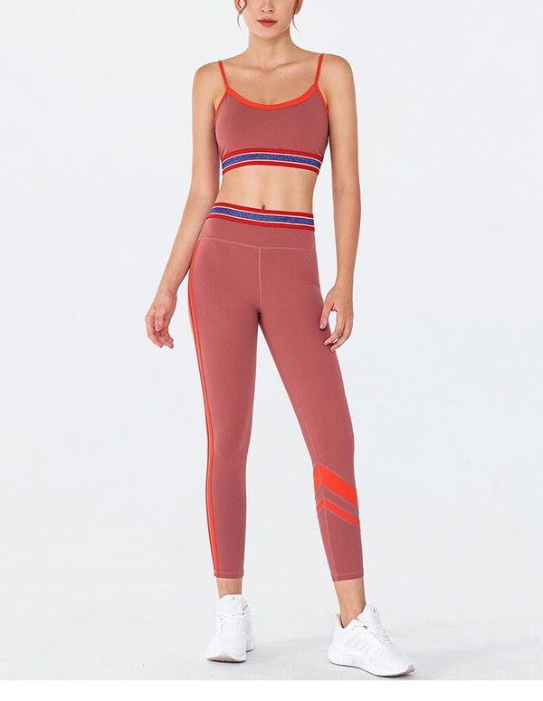 Striped Yoga Gym Suit Fitness Sports Two Piece Set Bra Crop Beauty Back Top Leggings Set Push Up Workout Fitness Running Outfits | Vimost Shop.