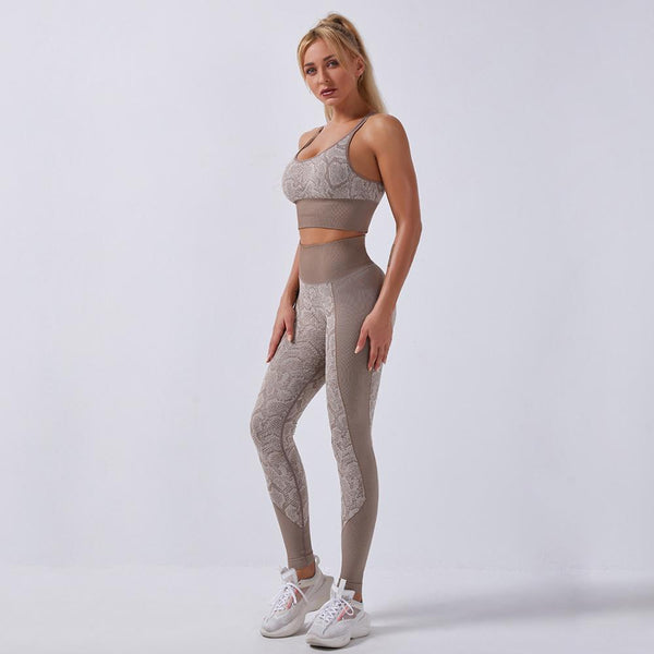 Seamless Snakeskin Patchwork Yoga Suit Gym Fitness Sports Tracksuit Tank Crop Top Hips Lifting Leggings Fashion Outdoor Suit | Vimost Shop.