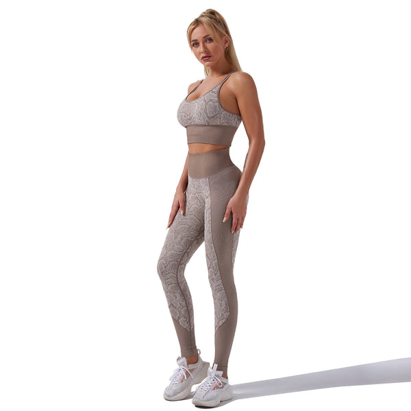Seamless Snakeskin Patchwork Yoga Suit Gym Fitness Sports Tracksuit Tank Crop Top Hips Lifting Leggings Fashion Outdoor Suit | Vimost Shop.