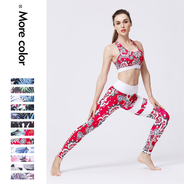 Seamless Print Yoga Set Gym Clothing Tank Crop Top Leggings Suit Push Up Workout Training Jogging Casual High Elastic Tracksuit | Vimost Shop.