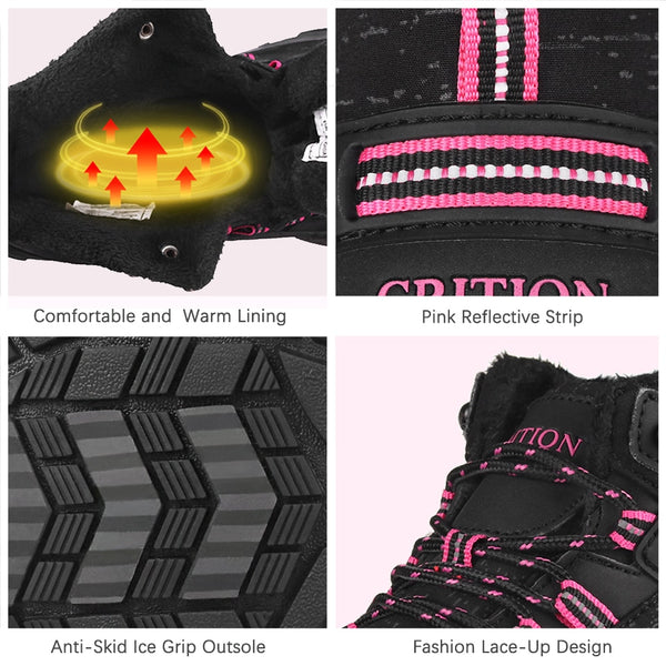 Women Winter Hiking Boots Waterproof Platform Ankle Sports Shoes PU Snow Rubber Sneakers Warm Short Plush Reflective New | Vimost Shop.