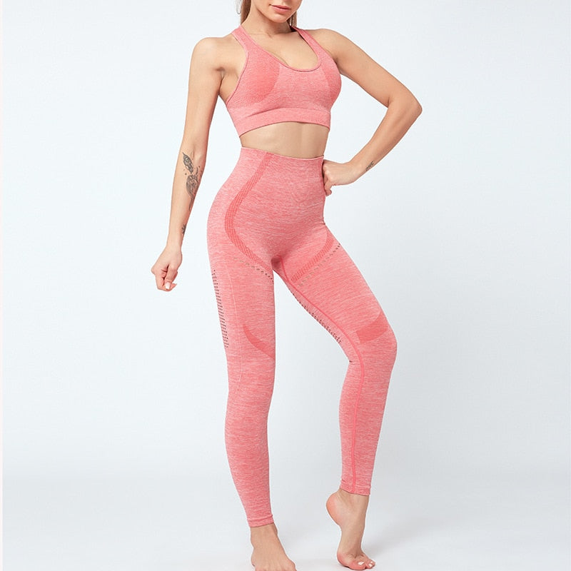 Women Seamless Yoga Set Women Gym Clothes Tank Crop Top Hollow Out Leggings Sports Tracksuit Workout Sports Fitness 2 Piece Set | Vimost Shop.