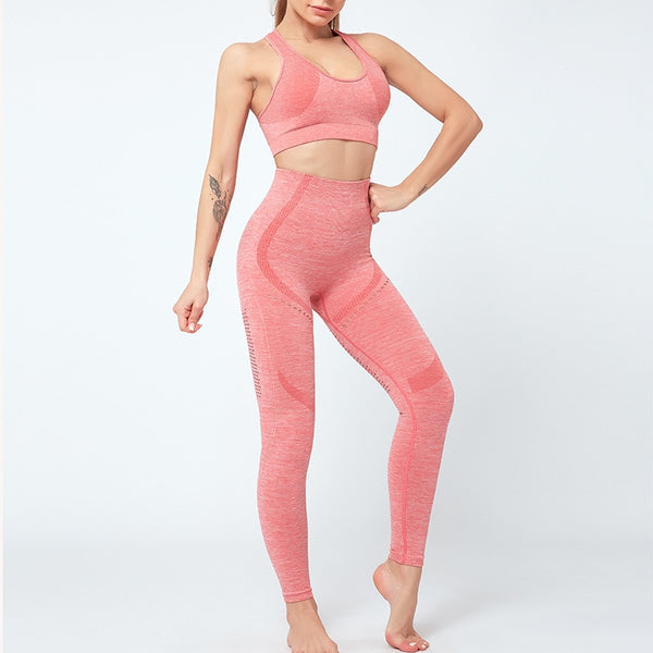Women Seamless Yoga Set Women Gym Clothes Tank Crop Top Hollow Out Leggings Sports Tracksuit Workout Sports Fitness 2 Piece Set | Vimost Shop.