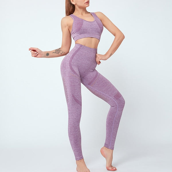 Women Seamless Yoga Set Women Gym Clothes Tank Crop Top Hollow Out Leggings Sports Tracksuit Workout Sports Fitness 2 Piece Set | Vimost Shop.