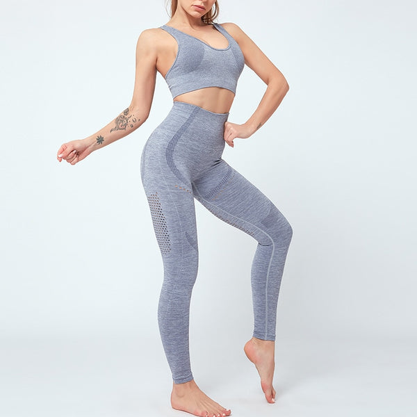 Women Seamless Yoga Set Women Gym Clothes Tank Crop Top Hollow Out Leggings Sports Tracksuit Workout Sports Fitness 2 Piece Set | Vimost Shop.