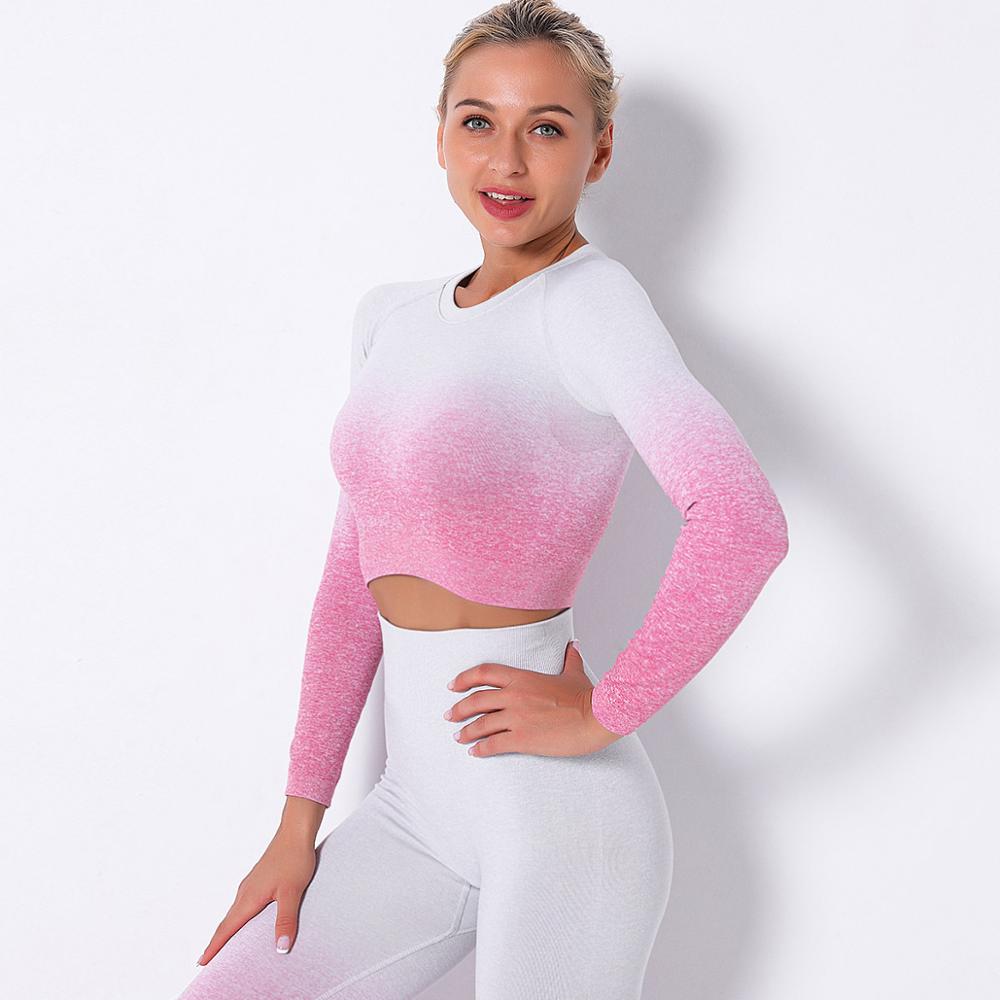 Seamless Changing Color Long Sleeve Crop Top Women Workout Push Up Slim Shirt Casual Gym Fitness Sports Running Top Tees | Vimost Shop.