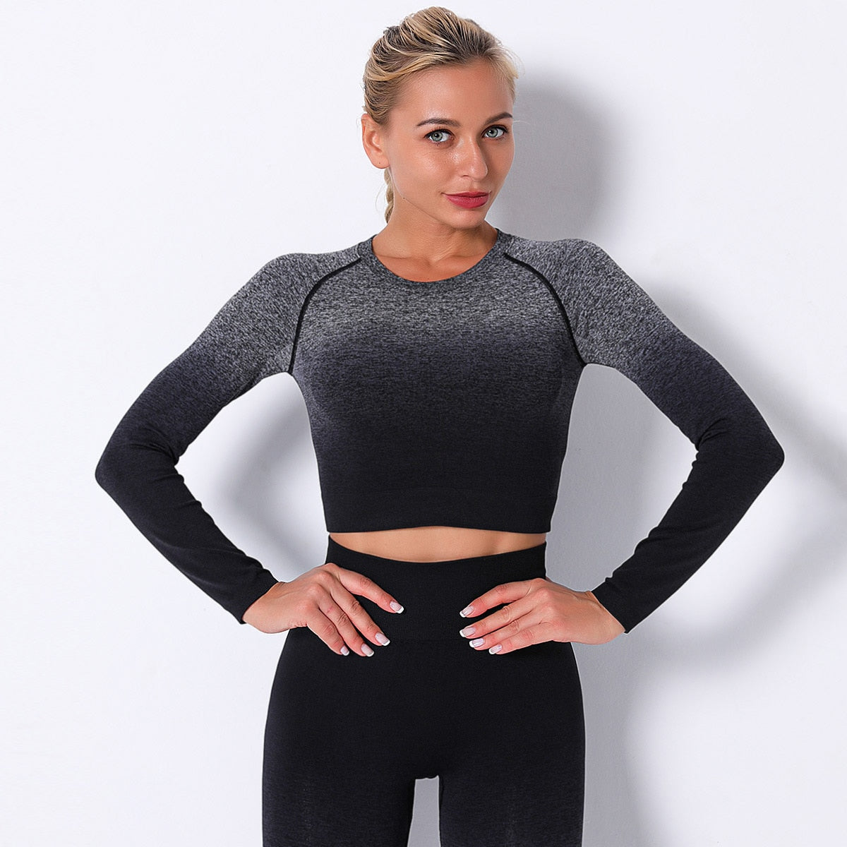 Seamless Changing Color Long Sleeve Crop Top Women Workout Push Up Slim Shirt Casual Gym Fitness Sports Running Top Tees | Vimost Shop.