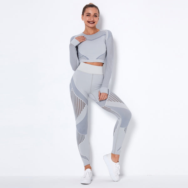 Autumn Seamless Yoga Set Women Gym Clothes Long Sleeve Crop Top Hollow Out Leggings Tracksuit Workout Sports Fitness 2 Piece | Vimost Shop.