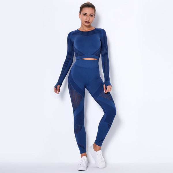 Autumn Seamless Yoga Set Women Gym Clothes Long Sleeve Crop Top Hollow Out Leggings Tracksuit Workout Sports Fitness 2 Piece | Vimost Shop.
