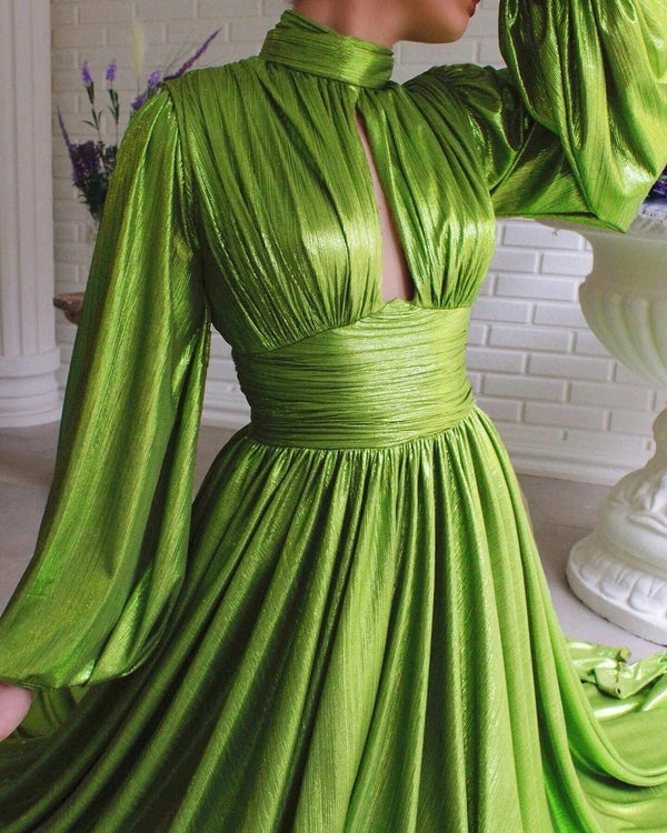 Women's New Autumn Halter Sexy Avocado Green Dress Maxi Party Runway Dress Split Spring Elegant Vestido Green | Vimost Shop.