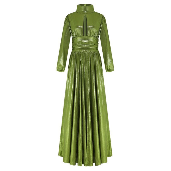 Women's New Autumn Halter Sexy Avocado Green Dress Maxi Party Runway Dress Split Spring Elegant Vestido Green | Vimost Shop.