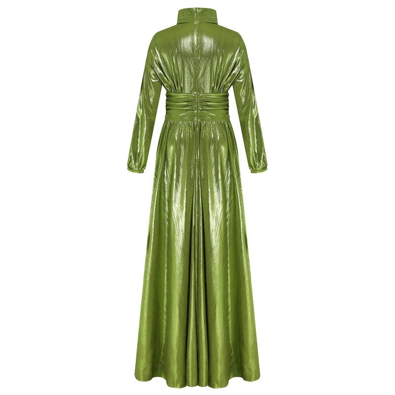 Women's New Autumn Halter Sexy Avocado Green Dress Maxi Party Runway Dress Split Spring Elegant Vestido Green | Vimost Shop.