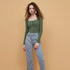 Square Collar Women Green Blouse Shirt Female Elegant  Spring Autumn Sexy Long  Sleeve Tops Ladies Casual Blouses