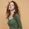 Square Collar Women Green Blouse Shirt Female Elegant  Spring Autumn Sexy Long  Sleeve Tops Ladies Casual Blouses