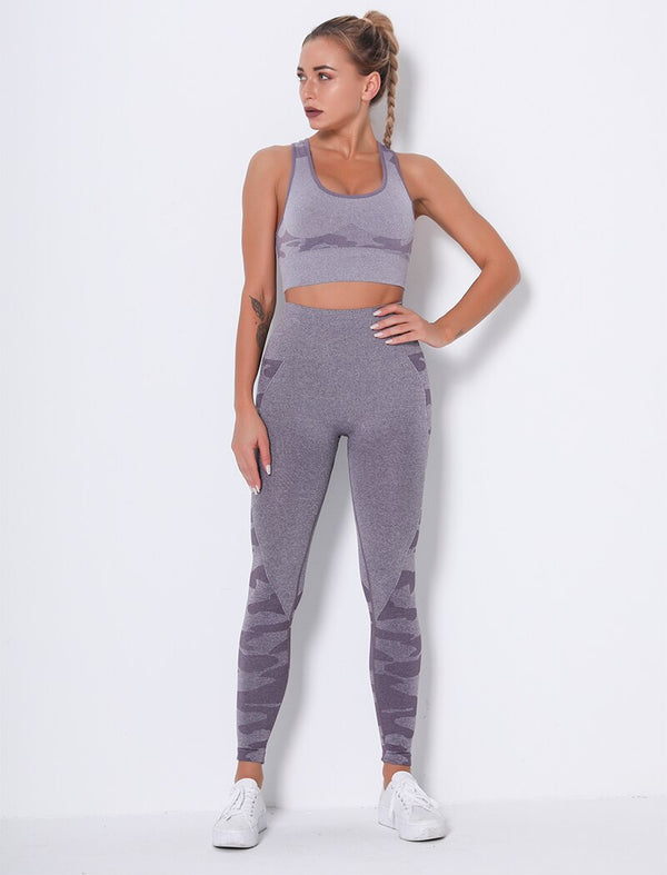 Women Workout Outfit 2 Pieces Yoga Set Seamless Running Leggings with Sports Bra Padded Tops Suit Gym Clothes Fitness Sportswear | Vimost Shop.