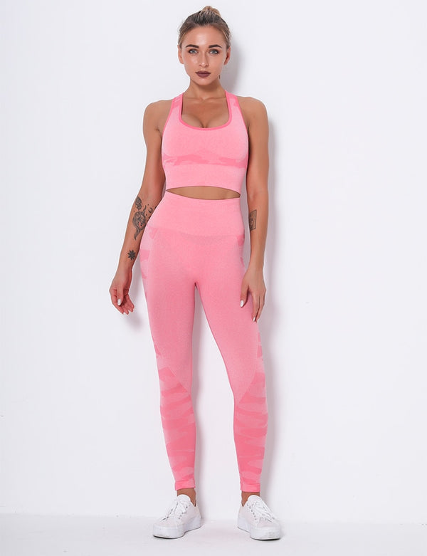 Women Workout Outfit 2 Pieces Yoga Set Seamless Running Leggings with Sports Bra Padded Tops Suit Gym Clothes Fitness Sportswear | Vimost Shop.