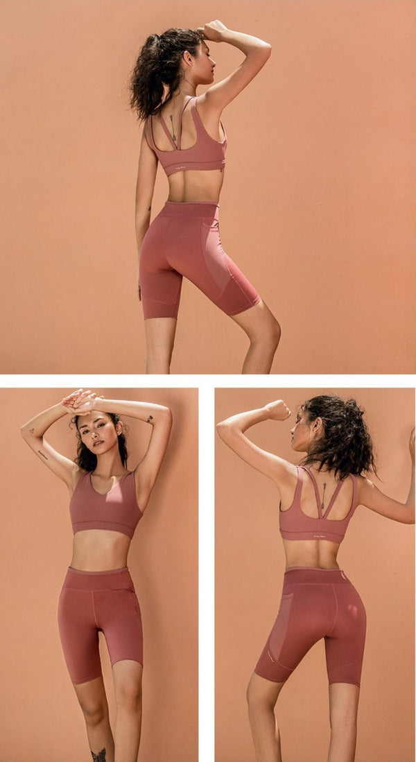 Solid Seamless Yoga Gym Suit Fashion Tank Beauty Back Top Slim Shorts Fitness Push Up Running Sports Running Gym Two Piece Set | Vimost Shop.