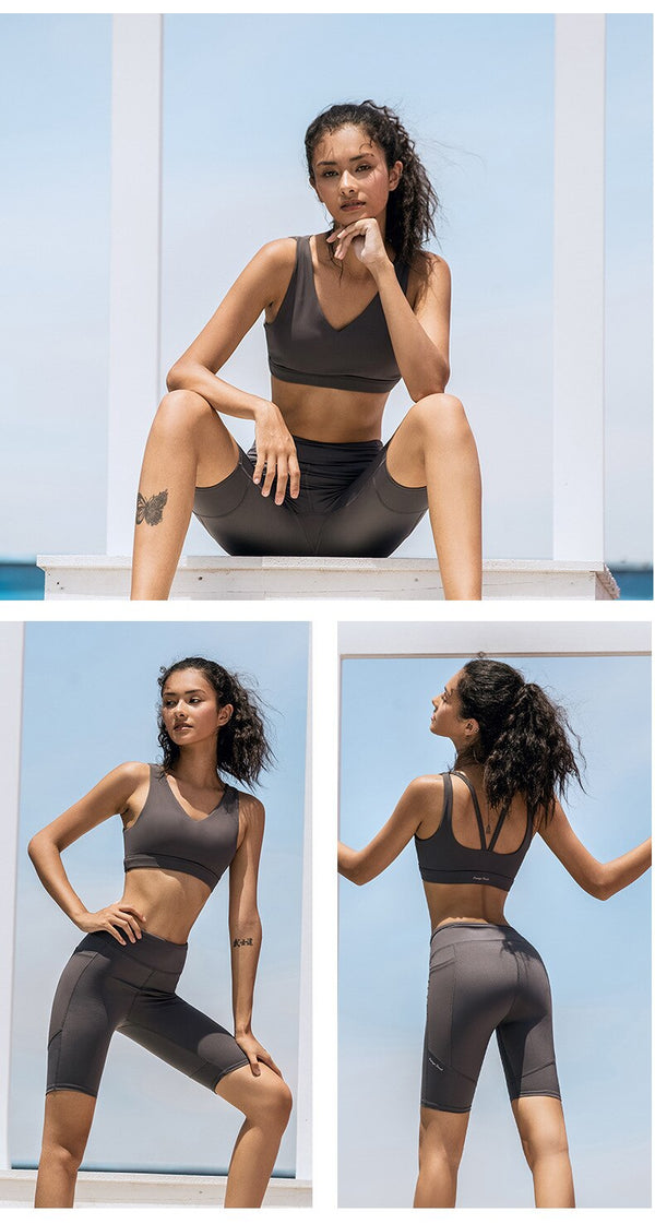 Solid Seamless Yoga Gym Suit Fashion Tank Beauty Back Top Slim Shorts Fitness Push Up Running Sports Running Gym Two Piece Set | Vimost Shop.
