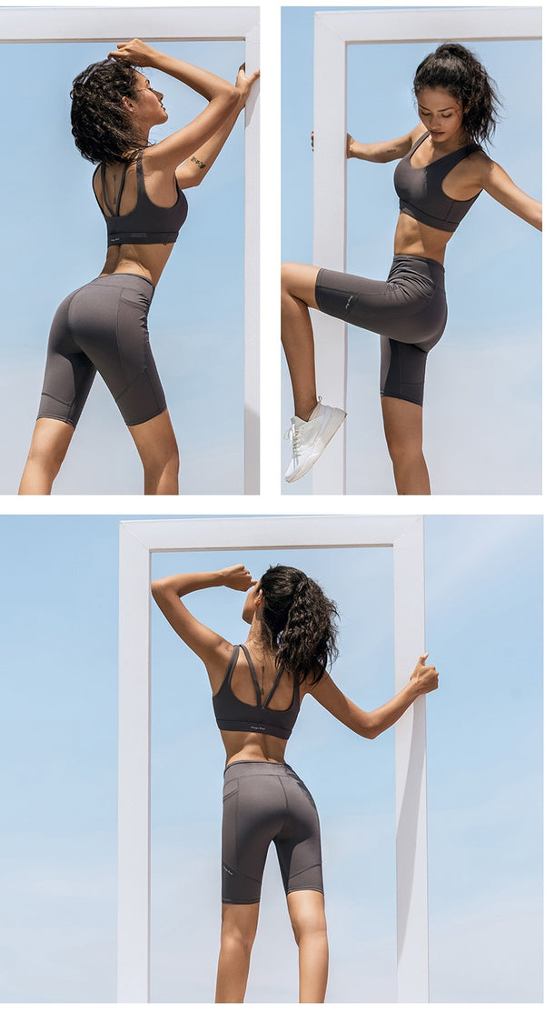 Solid Seamless Yoga Gym Suit Fashion Tank Beauty Back Top Slim Shorts Fitness Push Up Running Sports Running Gym Two Piece Set | Vimost Shop.