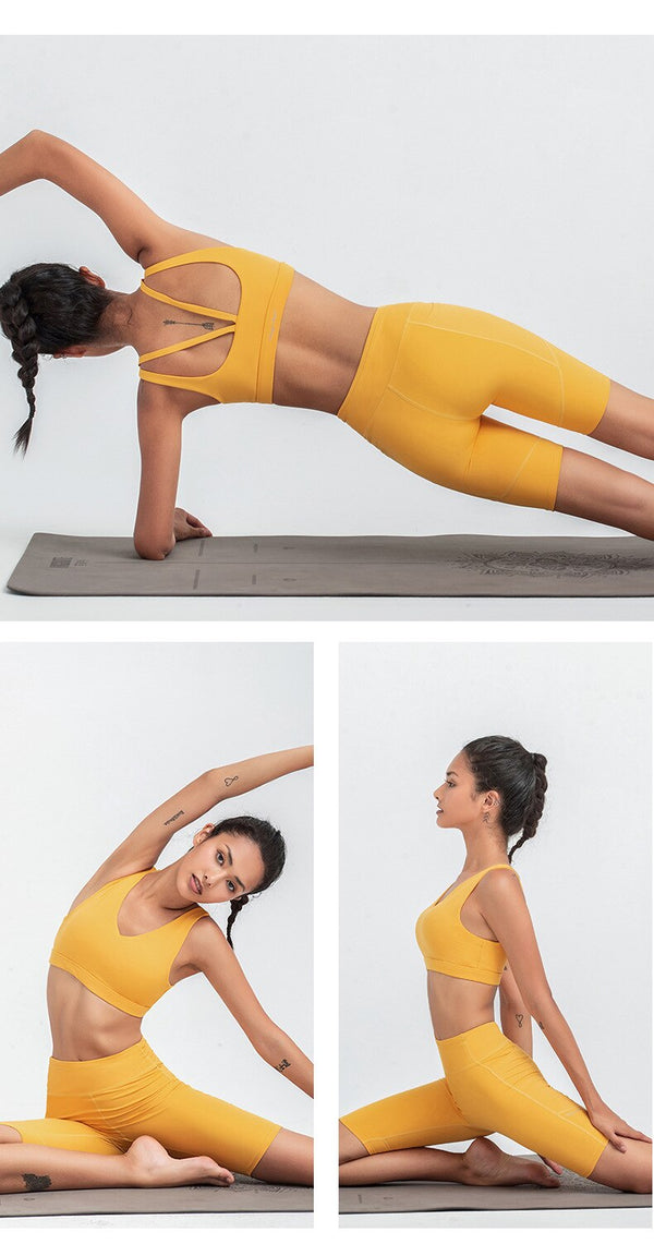 Solid Seamless Yoga Gym Suit Fashion Tank Beauty Back Top Slim Shorts Fitness Push Up Running Sports Running Gym Two Piece Set | Vimost Shop.