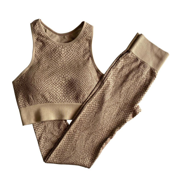 Seamless Python Pattern Yoga Set Gym Clothing Fashion Tank Crop Top Leggings Suit Push Up Workout Training Running Tracksuit | Vimost Shop.