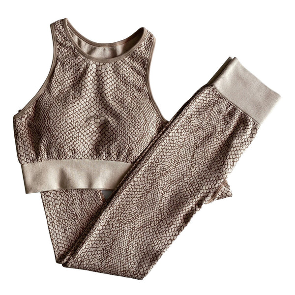 Seamless Python Pattern Yoga Set Gym Clothing Fashion Tank Crop Top Leggings Suit Push Up Workout Training Running Tracksuit | Vimost Shop.