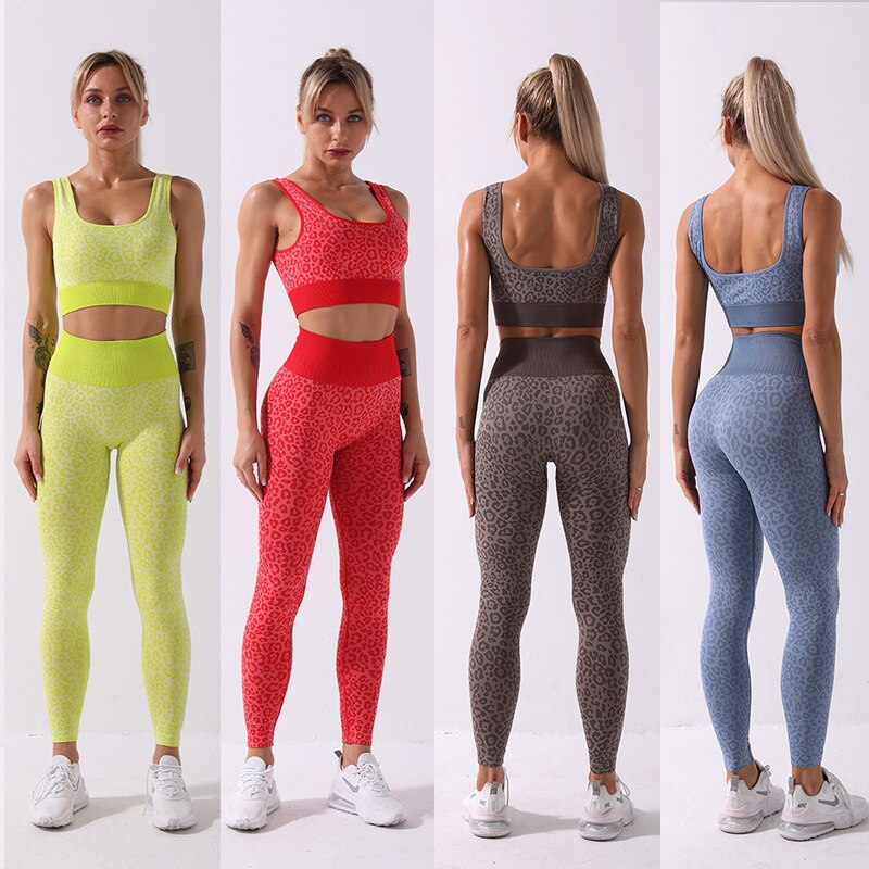 Seamless Leopard Print Yoga Set Gym Clothing Fashion Tank Crop Top Leggings Suit Push Up Workout Training Running Tracksuit | Vimost Shop.
