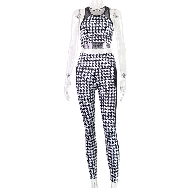 Sportswear Seamless Plaid Yoga Suit Women Gym Clothes Sheer Mesh Patchwork Crop Top Leggings Tracksuit Workout Fitness Suit | Vimost Shop.