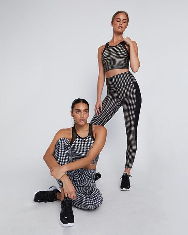 Sportswear Seamless Plaid Yoga Suit Women Gym Clothes Sheer Mesh Patchwork Crop Top Leggings Tracksuit Workout Fitness Suit | Vimost Shop.