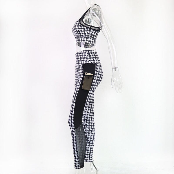 Sportswear Seamless Plaid Yoga Suit Women Gym Clothes Sheer Mesh Patchwork Crop Top Leggings Tracksuit Workout Fitness Suit | Vimost Shop.