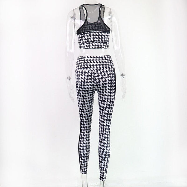 Sportswear Seamless Plaid Yoga Suit Women Gym Clothes Sheer Mesh Patchwork Crop Top Leggings Tracksuit Workout Fitness Suit | Vimost Shop.