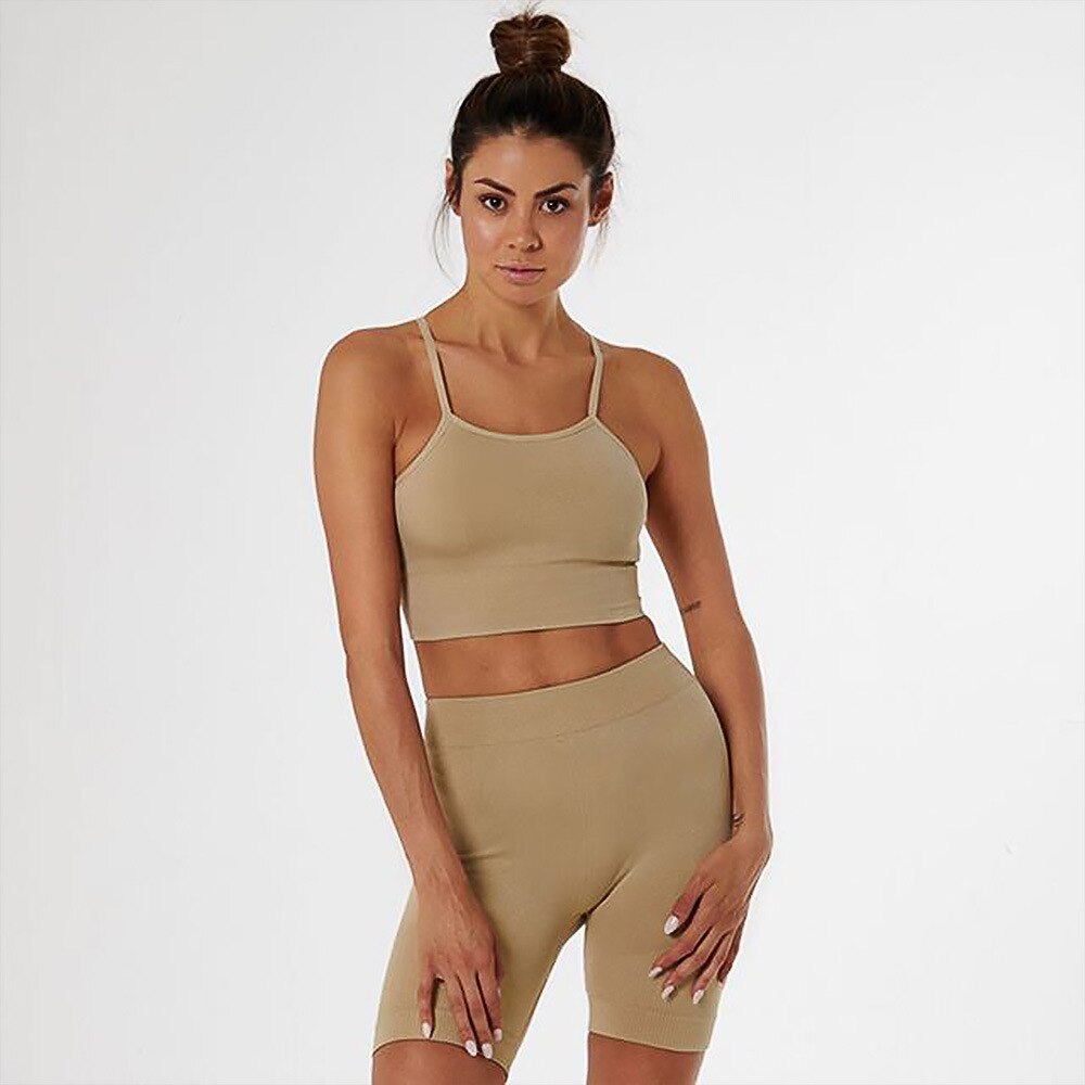Sportswear Seamless Solid Yoga Suit Women Gym Clothes Cami Crop Top High Waist Shorts Tracksuit Fitness Workout Outdoor Set | Vimost Shop.