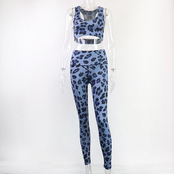 Sportswear Seamless Leopard Print Yoga Gym Yoga Set Casual Tank Crop Top High Waist Leggings Two Piece Set Workout Fitness Suit | Vimost Shop.