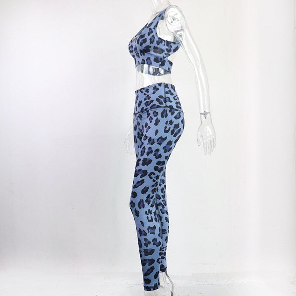 Sportswear Seamless Leopard Print Yoga Gym Yoga Set Casual Tank Crop Top High Waist Leggings Two Piece Set Workout Fitness Suit | Vimost Shop.