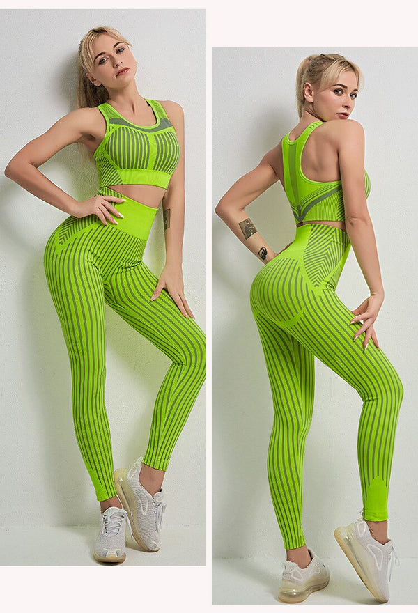Seamless Striped Sports Yoga Set Gym Fitness Tracksuit Fashion Bra Top Leggings Suit Jogging Push Up Workout Training Clothing | Vimost Shop.