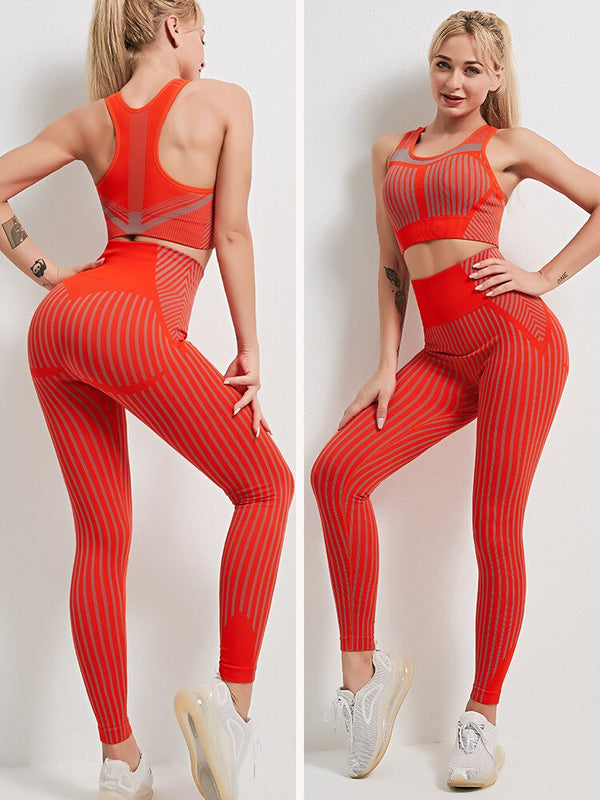 Seamless Striped Sports Yoga Set Gym Fitness Tracksuit Fashion Bra Top Leggings Suit Jogging Push Up Workout Training Clothing | Vimost Shop.