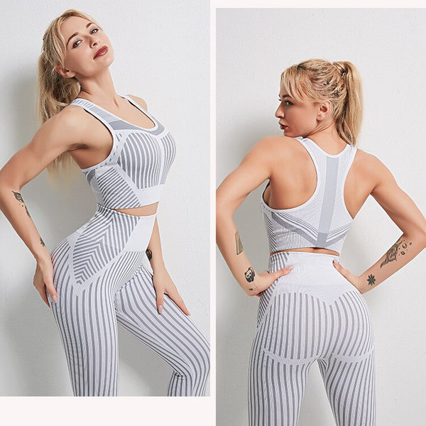 Seamless Striped Sports Yoga Set Gym Fitness Tracksuit Fashion Bra Top Leggings Suit Jogging Push Up Workout Training Clothing | Vimost Shop.
