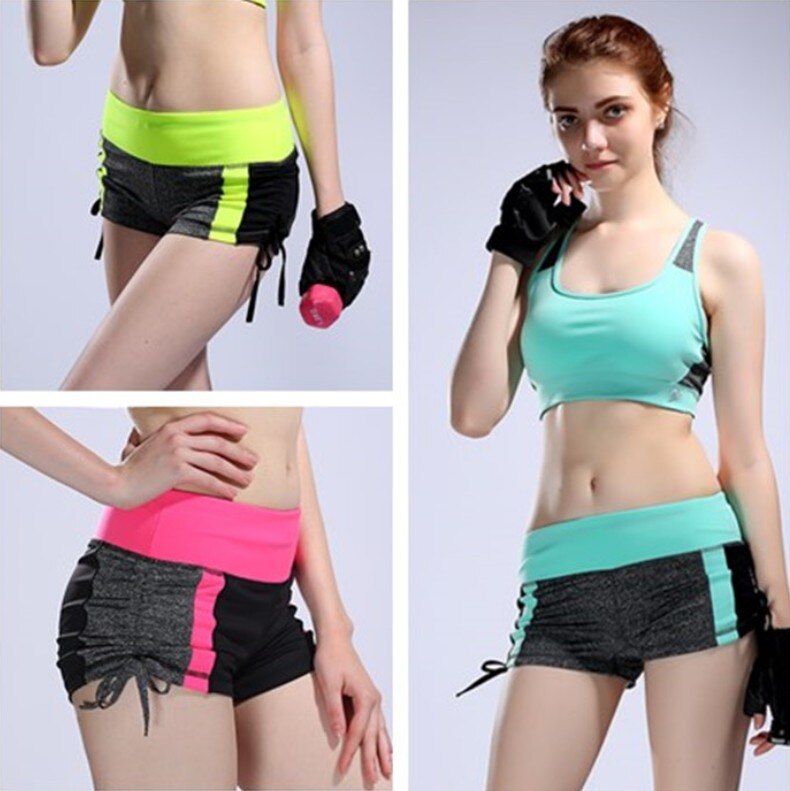 Women Color Patchwork Yoga Shorts Loose Drawstring Double Anti-exhaust Short Pants Casual Sports Running Gym Fitness Shorts | Vimost Shop.