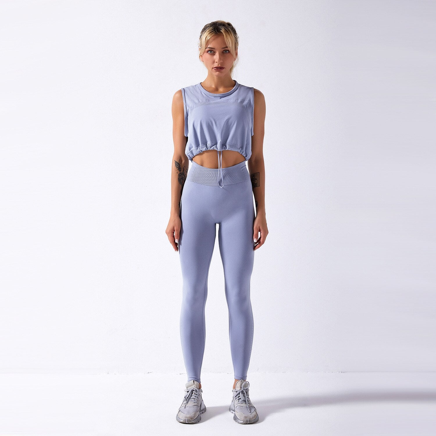 Sportswear Yoga Set Women GYM Clothing Solid Loose Tank Drawstring Crop Top Leggings Set Workout Running Fitness Tracksuit | Vimost Shop.