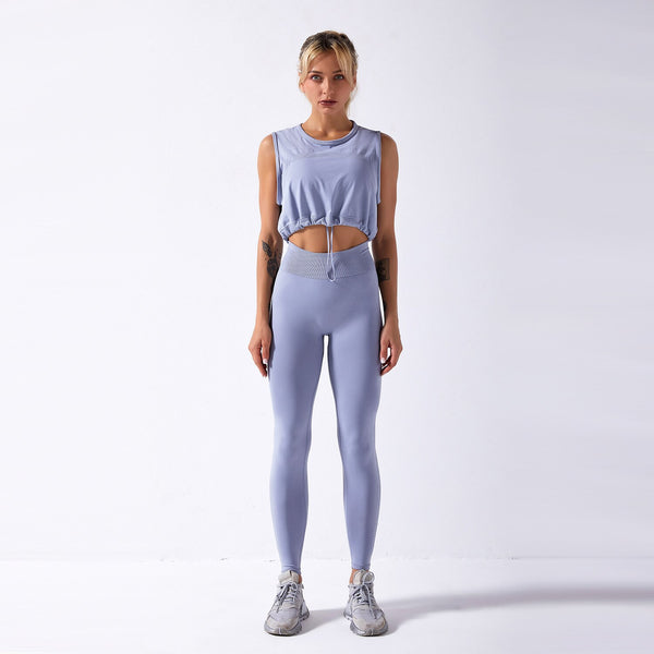 Sportswear Yoga Set Women GYM Clothing Solid Loose Tank Drawstring Crop Top Leggings Set Workout Running Fitness Tracksuit | Vimost Shop.