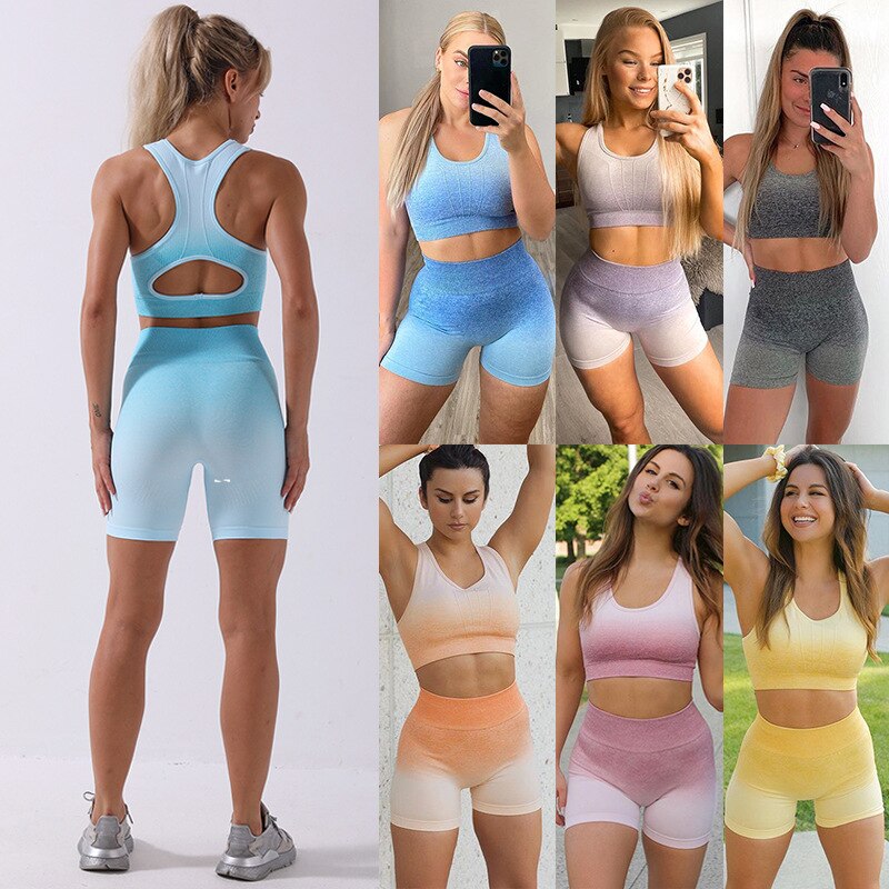 Sportswear Yoga Shorts Set Women GYM Clothing Tank Crop Top And Shorts Two Piece Set Casual Workout Push Up Active Tracksuit | Vimost Shop.