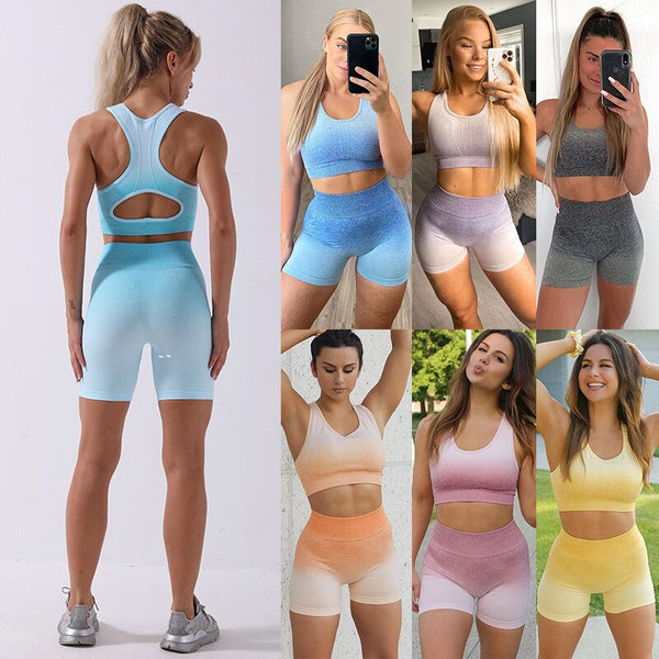 Sportswear Yoga Shorts Set Women GYM Clothing Tank Crop Top And Shorts Two Piece Set Casual  Workout Push Up Active Tracksuit | Vimost Shop.