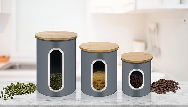 3 Pcs Storage Bin Food Container Snack Canister Set Coffee Bean Tea Sugar Box With Seal Lid Kitchen Food Organization Jar | Vimost Shop.