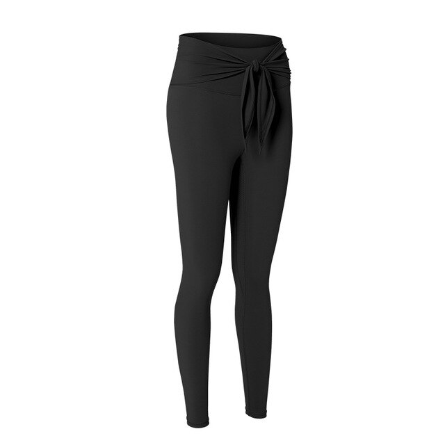 Autumn Tie Knot Solid Yoga Pants Fashion Gym Fitness High Waist Leggings Workout Push Up Sports Trousers Hot Sale Energy Pants | Vimost Shop.