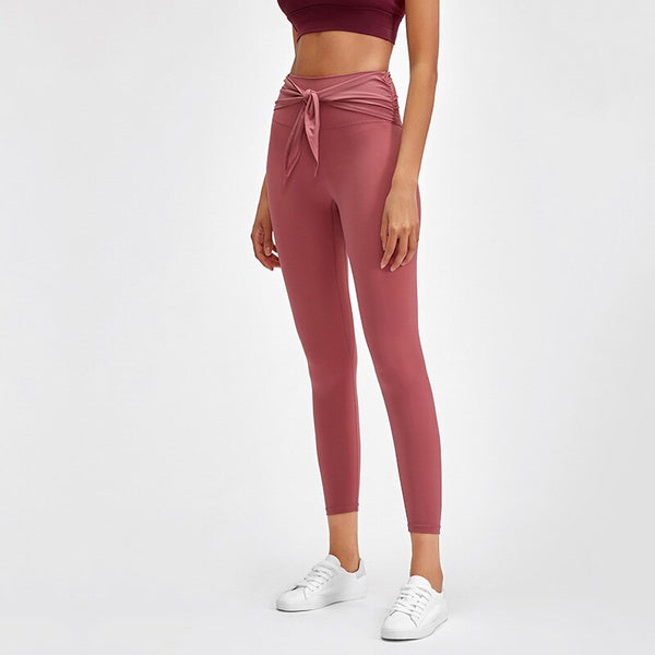 Autumn Tie Knot Solid  Yoga Pants Fashion Gym Fitness High Waist Leggings Workout Push Up Sports Trousers Hot Sale Energy Pants | Vimost Shop.