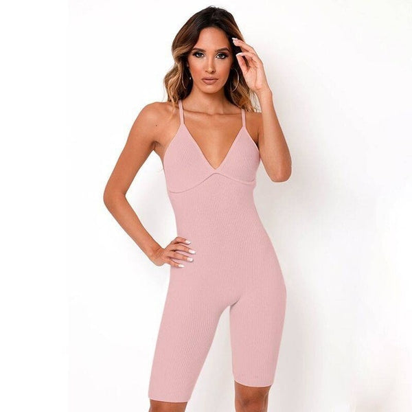Women Solid Ribbing Yoga Jumpsuit Cami Top Shorts Romper Kintted Fashion Bodycon One Piece Workout Push Up Sport Energy Playsuit | Vimost Shop.