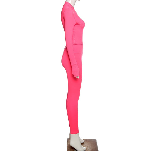 Autumn Seamless Solid Yoga Set Fashion Long Sleeve Crop Top Leggings Two Piece Set Casual Running Gym Fitness Workout Outfits | Vimost Shop.