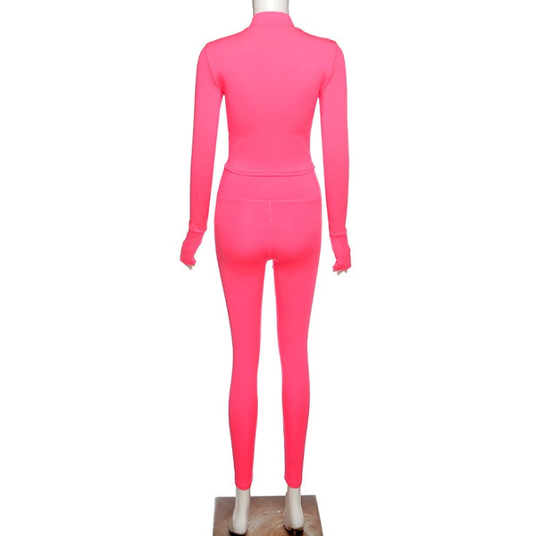 Autumn Seamless Solid Yoga Set Fashion Long Sleeve Crop Top Leggings Two Piece Set Casual Running Gym Fitness Workout Outfits | Vimost Shop.